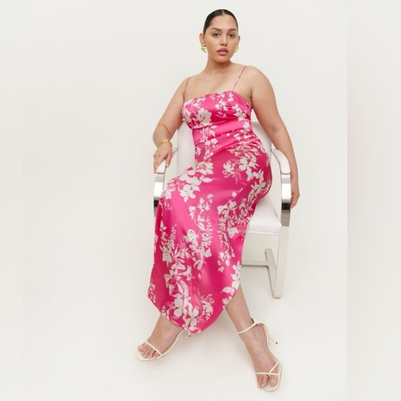 Reformation Pink and White Floral silk Maxi Dress - Picture 1 of 6